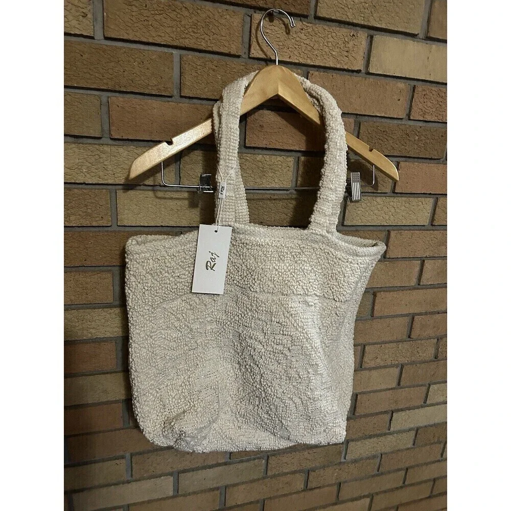 NWT Anthropologie Raj Cotton Woven Carpet Large Tote Shopping Bag Cream